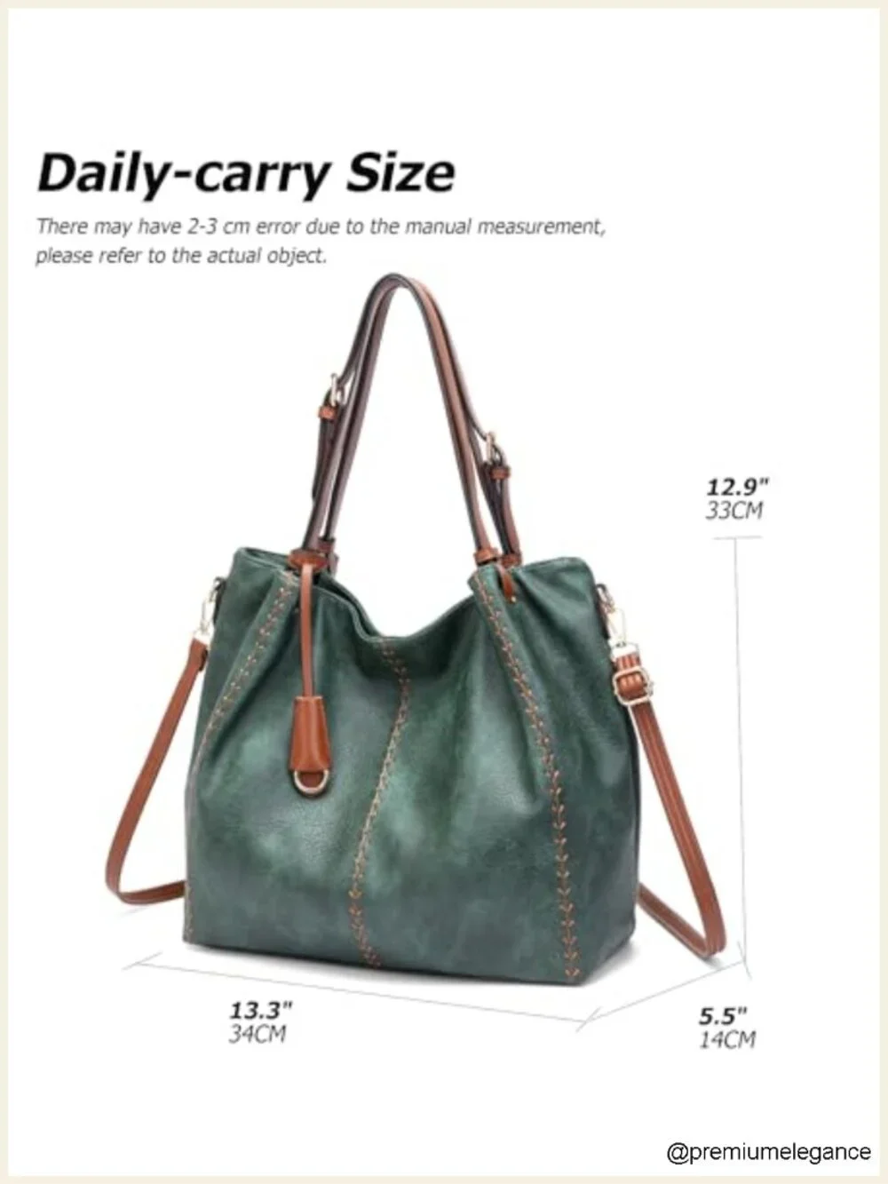 PU Hobo Shoulder Bag, Bucket Tote with Rivet Detail Purse